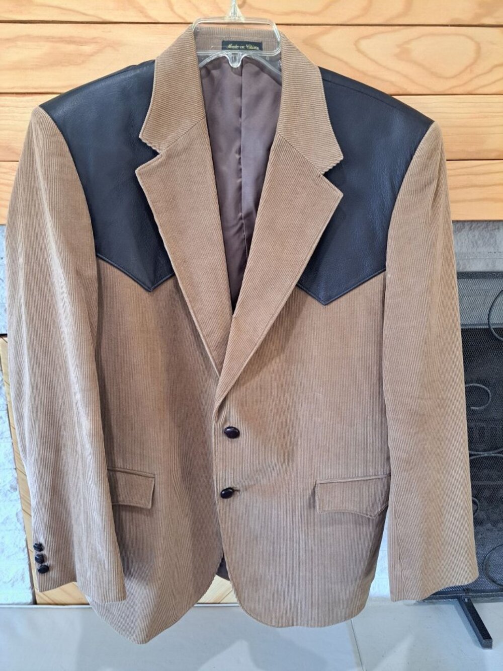 Vtg Western Corduroy Blazer Faux Leather Yoke Button Front Mens 44R Circle S